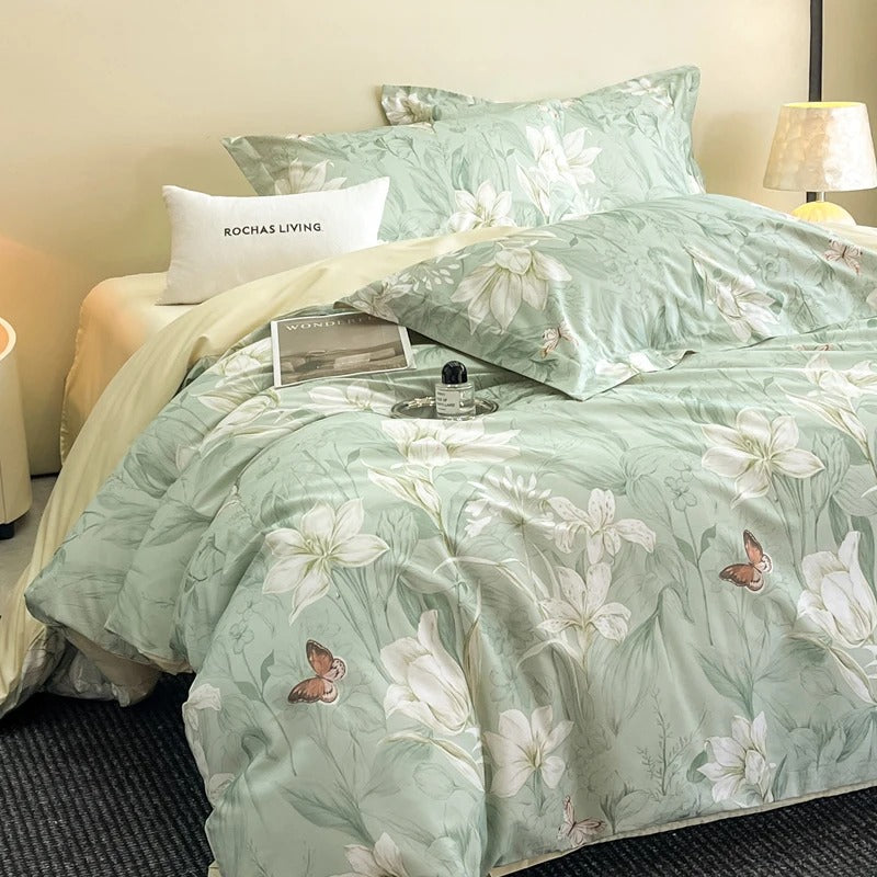 Dreamy Watercolor Floral Cotton Bedding Set with Duvet Cover – 500TC