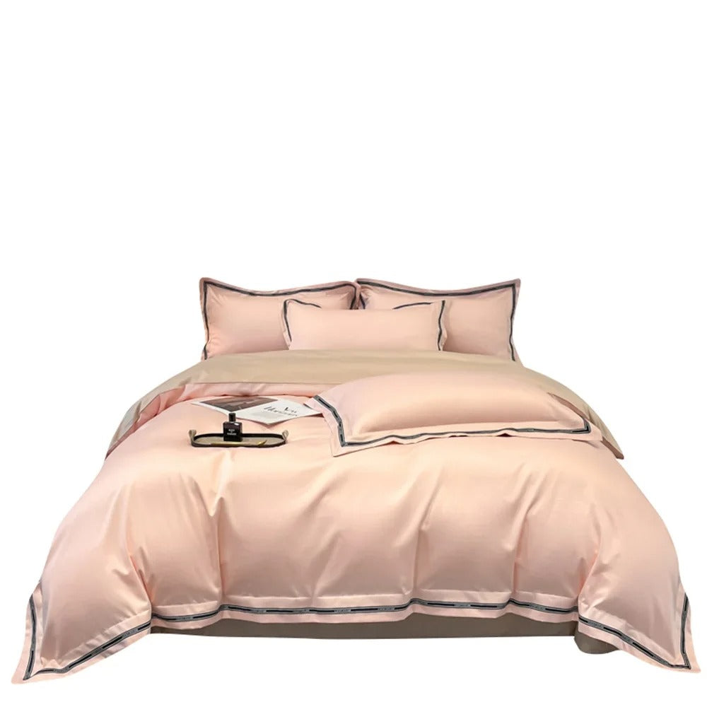 Ivory Egyptian Cotton Bedding Set with Stylish Border - 1000TC