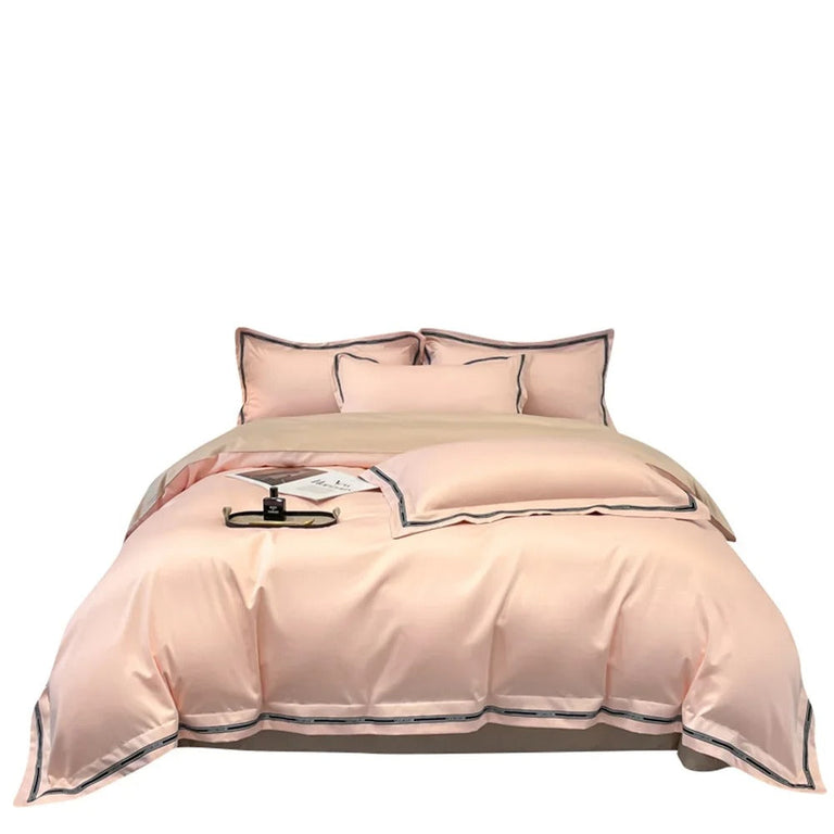 Ivory Egyptian Cotton Bedding Set with Stylish Border - 1000TC