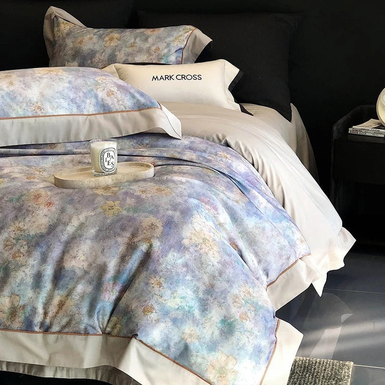 Vintage Floral Printed Bedding Set with Satin Border - 1000TC