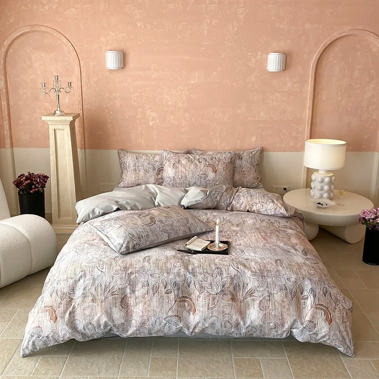 Pastel Floral Satin Egyptian Cotton Bedding Set - 700TC