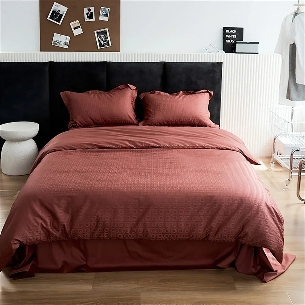 Luxury Striped Satin Cotton Bed Sheet Set with Duvet Cover - 400TC