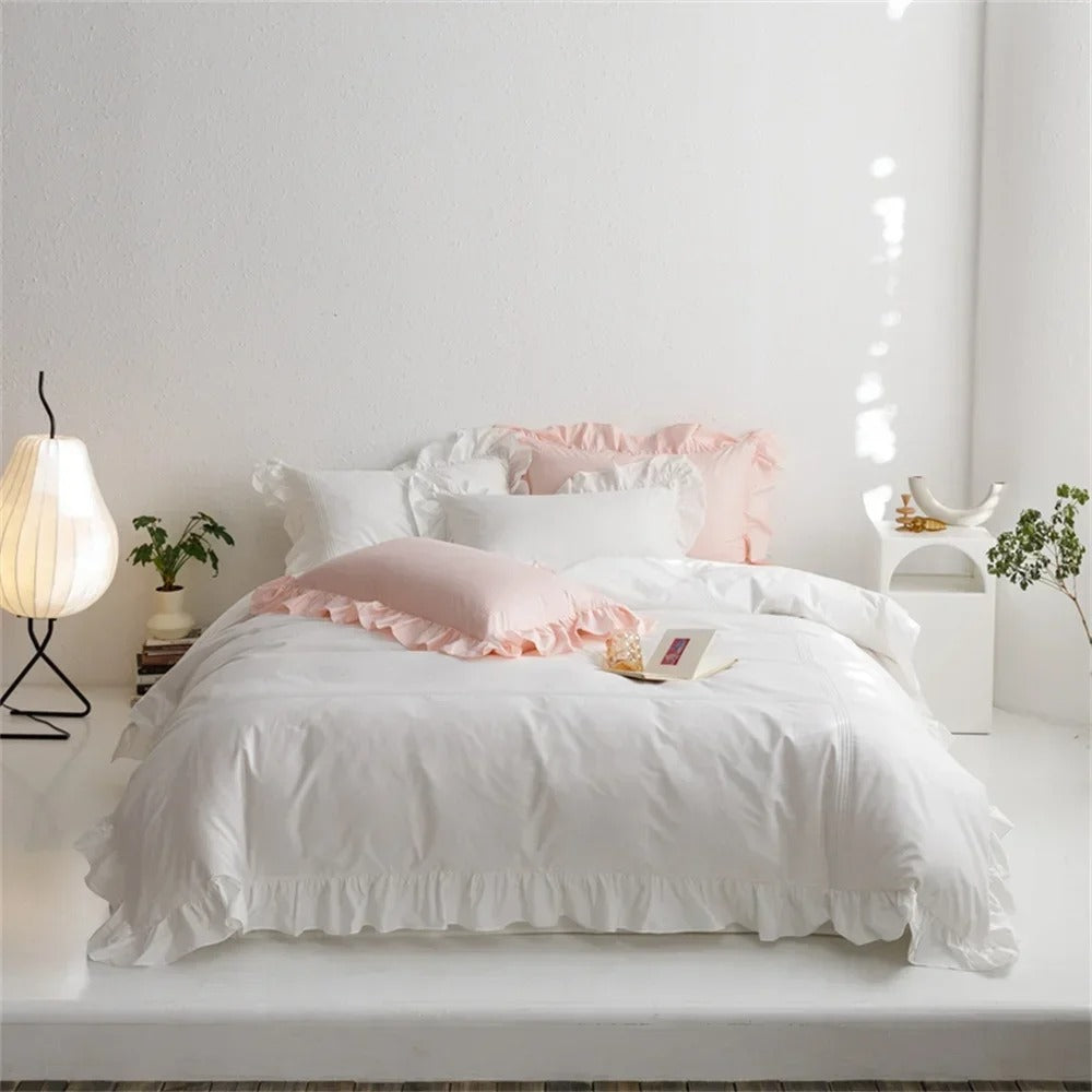 Sage Green Ruffled Edge Egyptian Cotton Bedding Set - 600TC