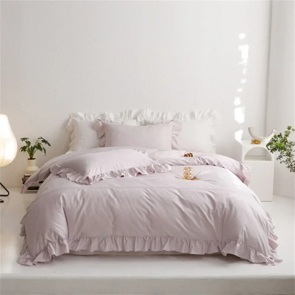 Sage Green Ruffled Edge Egyptian Cotton Bedding Set - 600TC