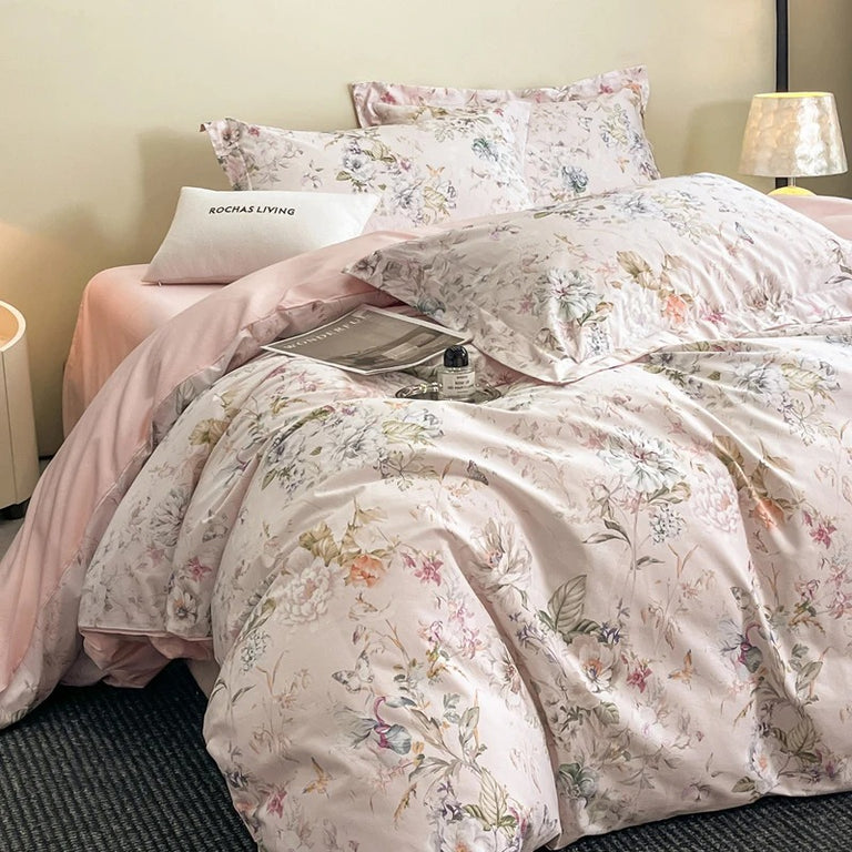 Dreamy Watercolor Floral Cotton Bedding Set with Duvet Cover – 500TC