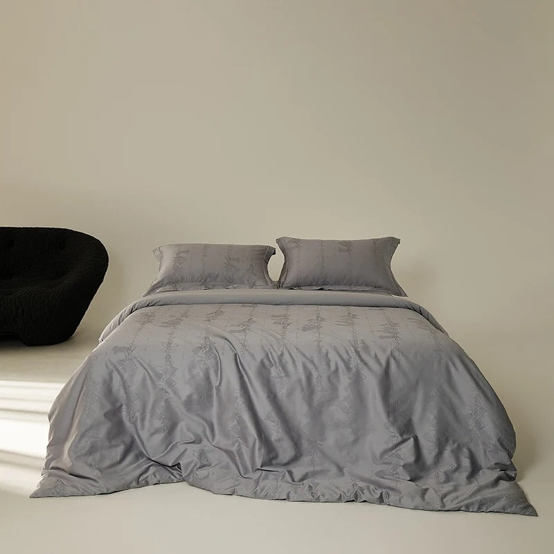 Red Floral Jacquard Bedding Set with Duvet Cover - 900TC