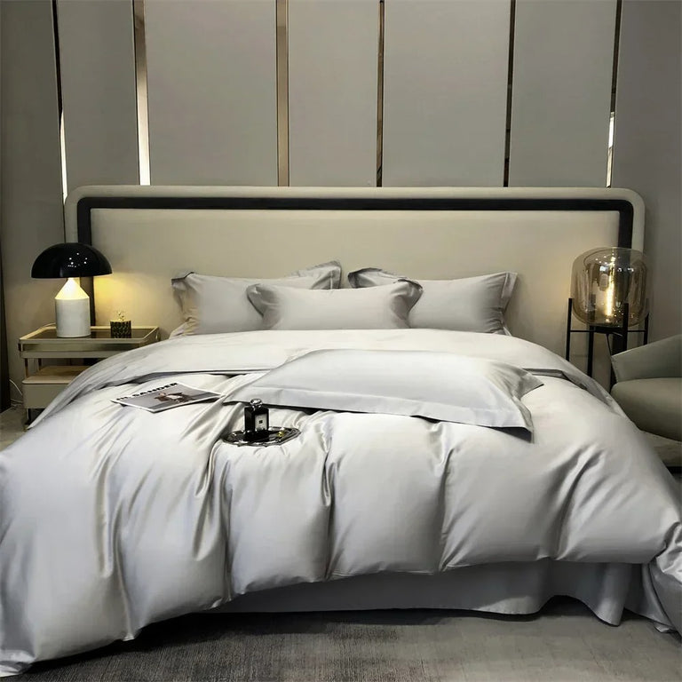 Luxurious Beige Stain Egyptian Cotton Bedding Set with Duvet Cover - 600TC