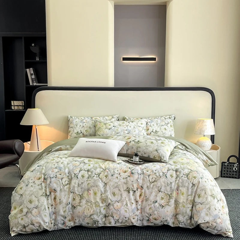 Dreamy Watercolor Floral Cotton Bedding Set with Duvet Cover – 500TC