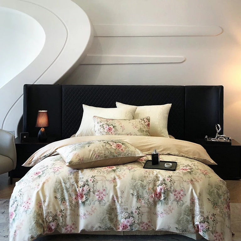 Pastel Floral Satin Egyptian Cotton Bedding Set - 700TC