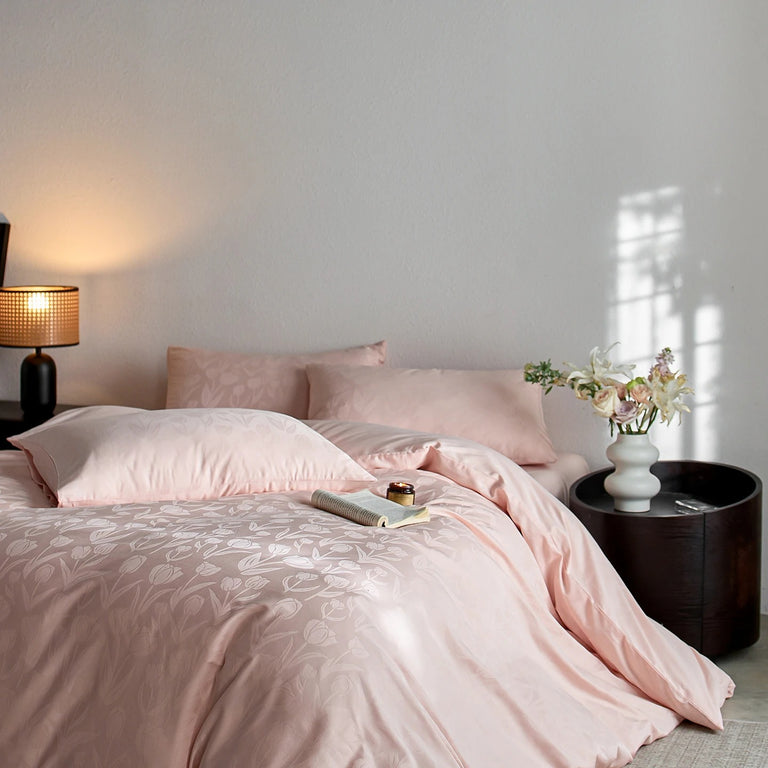 Soft Greige Jacquard Bedding Set with Geometric Style - 800TC Egyptian Cotton