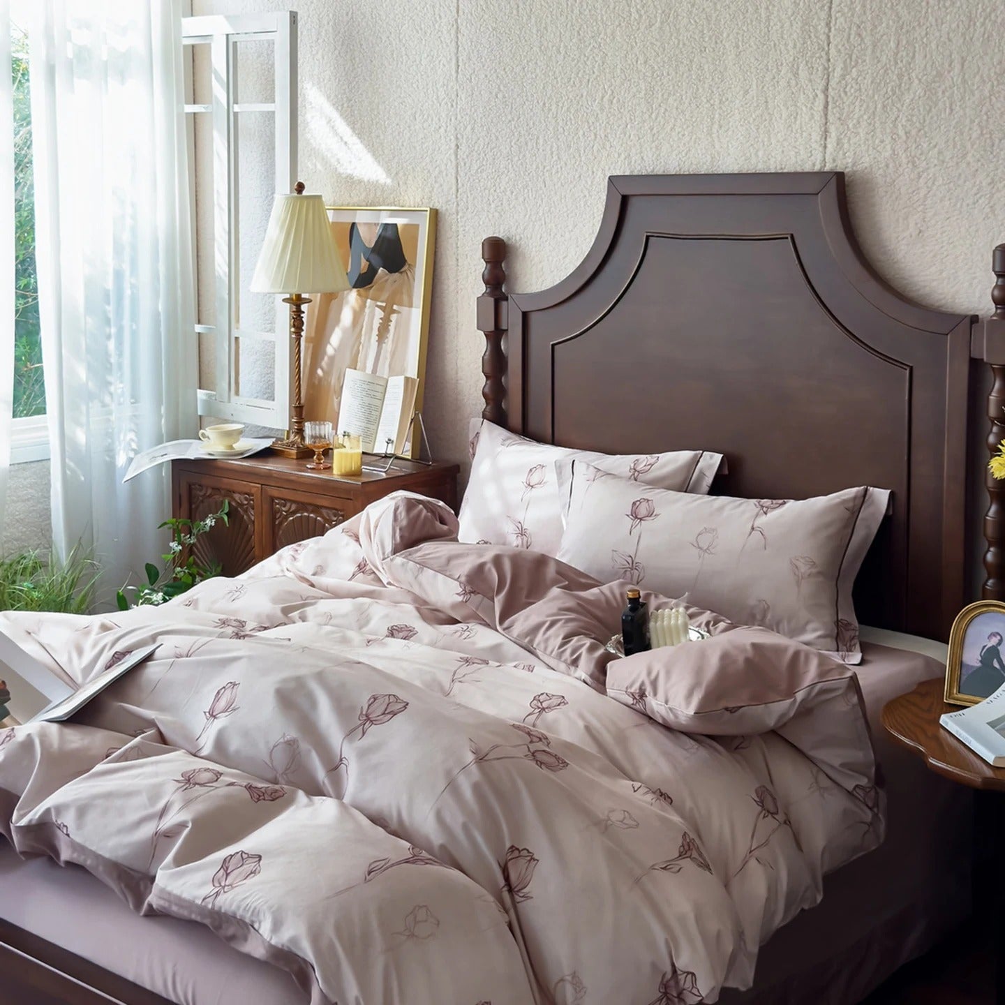 Pastel Floral Printed Bedding Set with Duvet Cover - 600TC