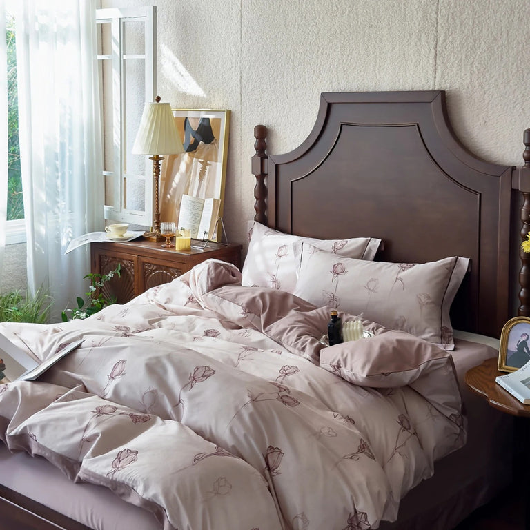 Pastel Floral Printed Bedding Set with Duvet Cover - 600TC