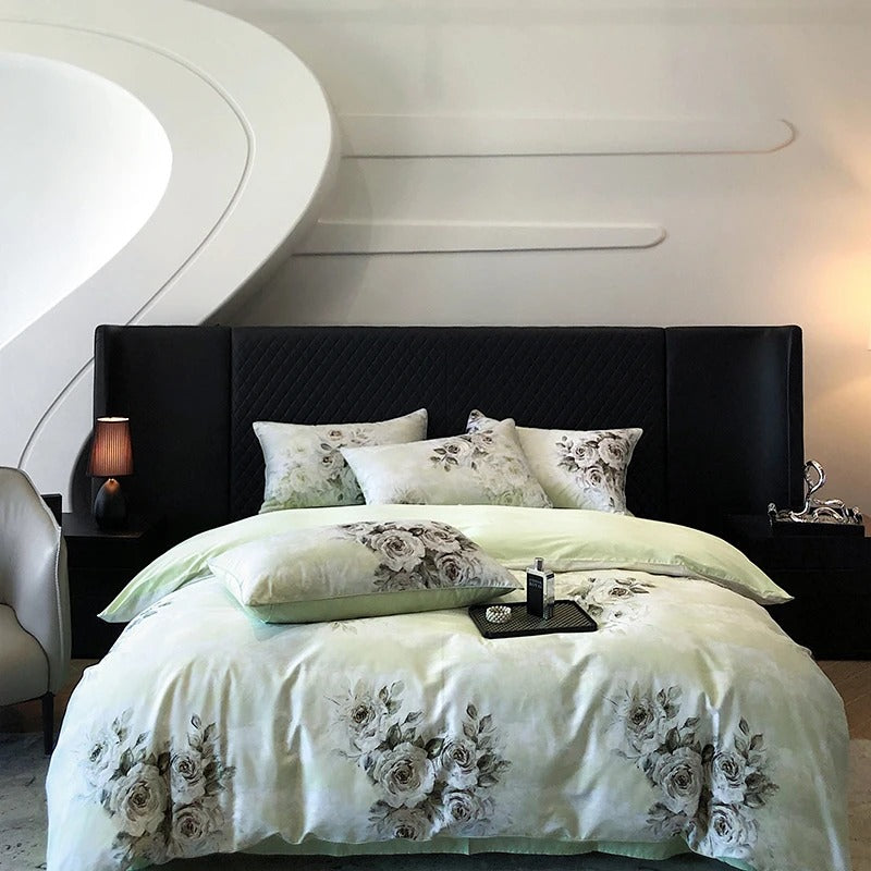 Pastel Floral Satin Egyptian Cotton Bedding Set - 700TC