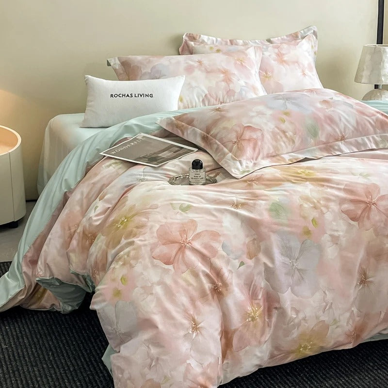 Dreamy Watercolor Floral Cotton Bedding Set with Duvet Cover – 500TC