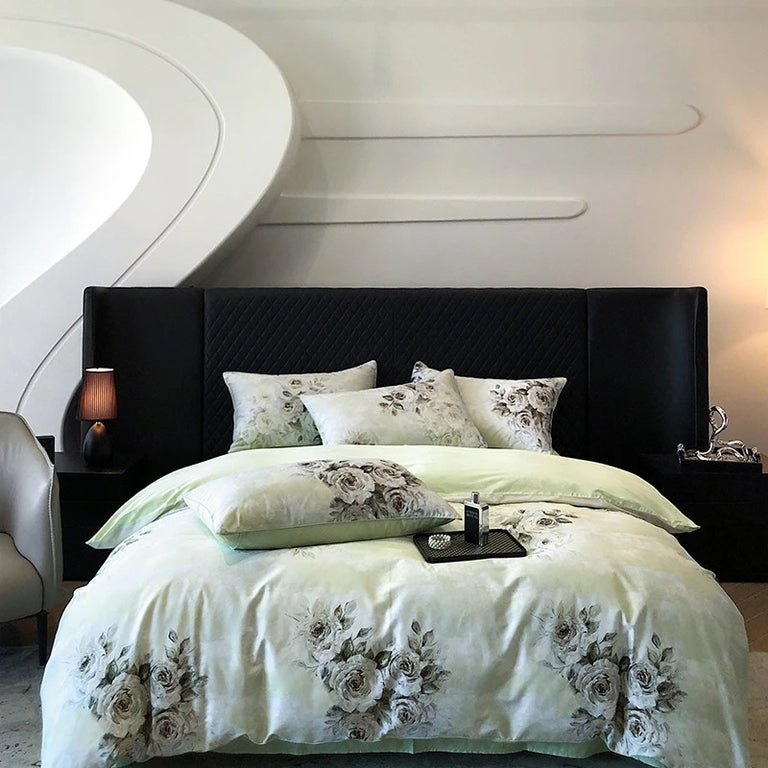 Pastel Floral Satin Egyptian Cotton Bedding Set - 700TC