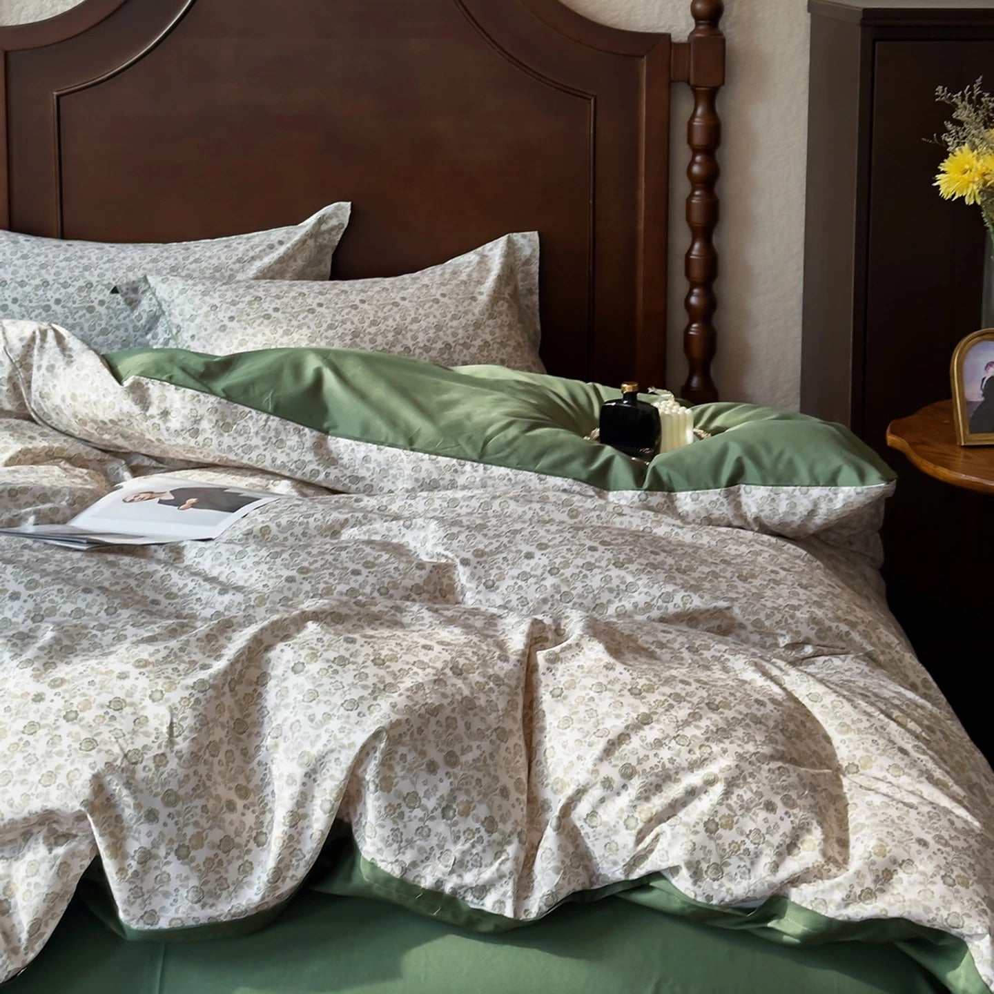 Pastel Floral Printed Bedding Set with Duvet Cover - 600TC