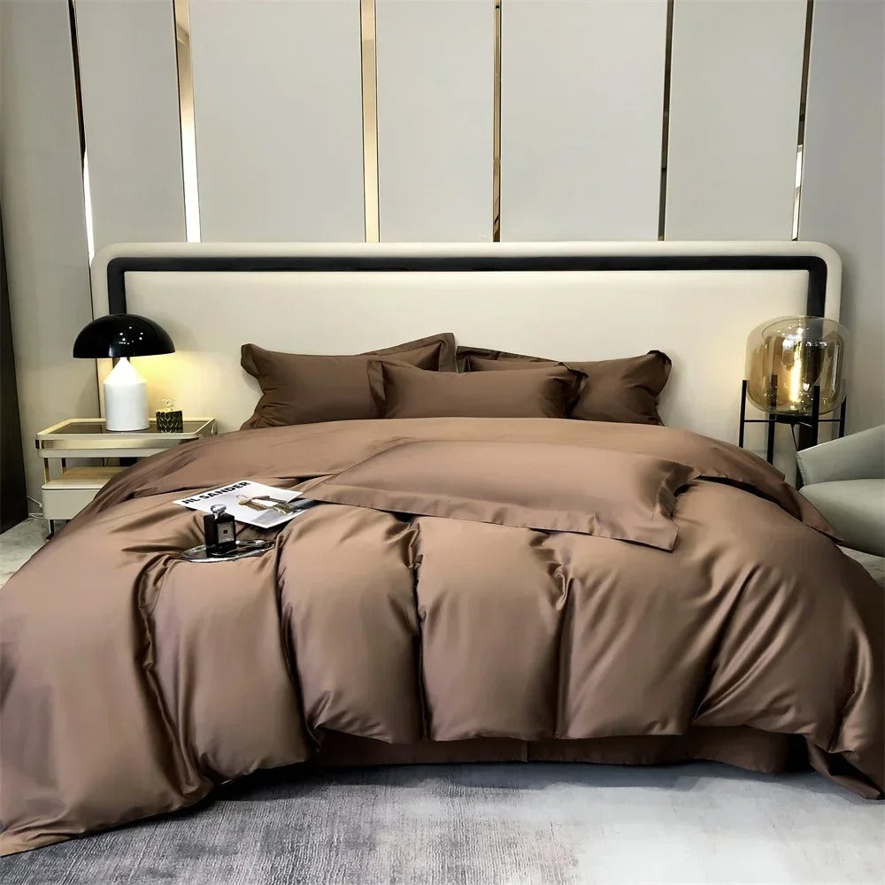 Luxurious Beige Stain Egyptian Cotton Bedding Set with Duvet Cover - 600TC