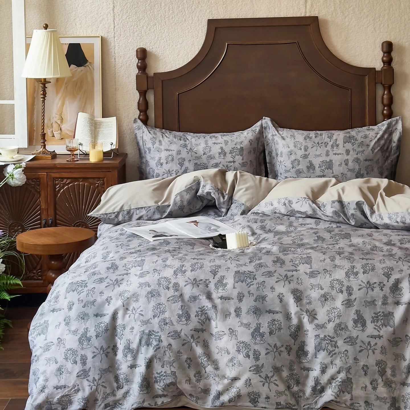 Pastel Floral Printed Bedding Set with Duvet Cover - 600TC