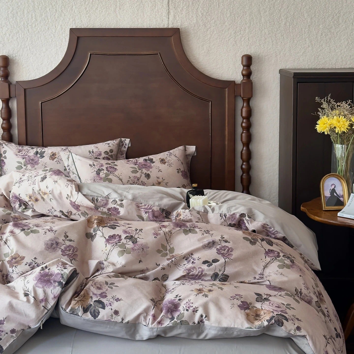 Pastel Floral Printed Bedding Set with Duvet Cover - 600TC