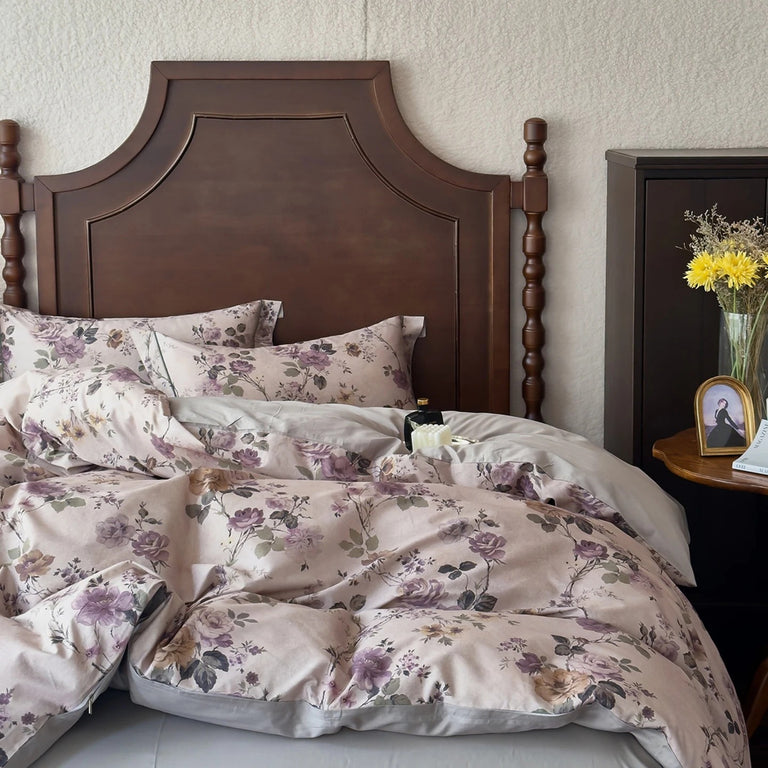 Pastel Floral Printed Bedding Set with Duvet Cover - 600TC
