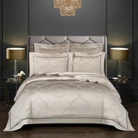 Ivory Jacquard Bedding Set with Geometric Design and Fine Border - 800TC