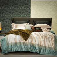 Champagne Gold Satin Embroidery Bedding Set with Duvet Cover - 1200TC