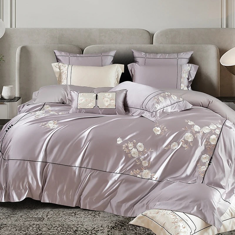 Lavender Jacquard Embroidery Bedding Set with Duvet Cover - 1500TC - Egyptian Bedding