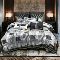 Luxury Silver Gray Geometric Style Bedding Set with Duvet Cover - 1200TC