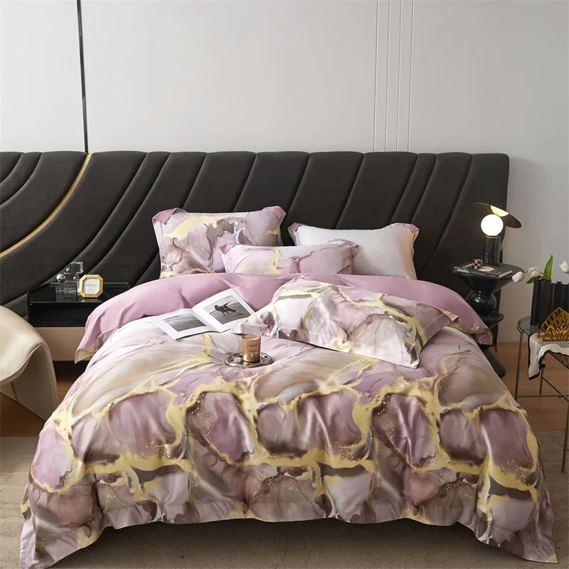 Blush and Gold Satin Bedding Set with Duvet Cover - 600TC