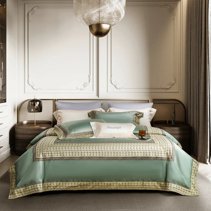 Romantic Mint Green Satin Egyptian Cotton Bedding with Duvet Cover - 1500TC - Egyptian Bedding