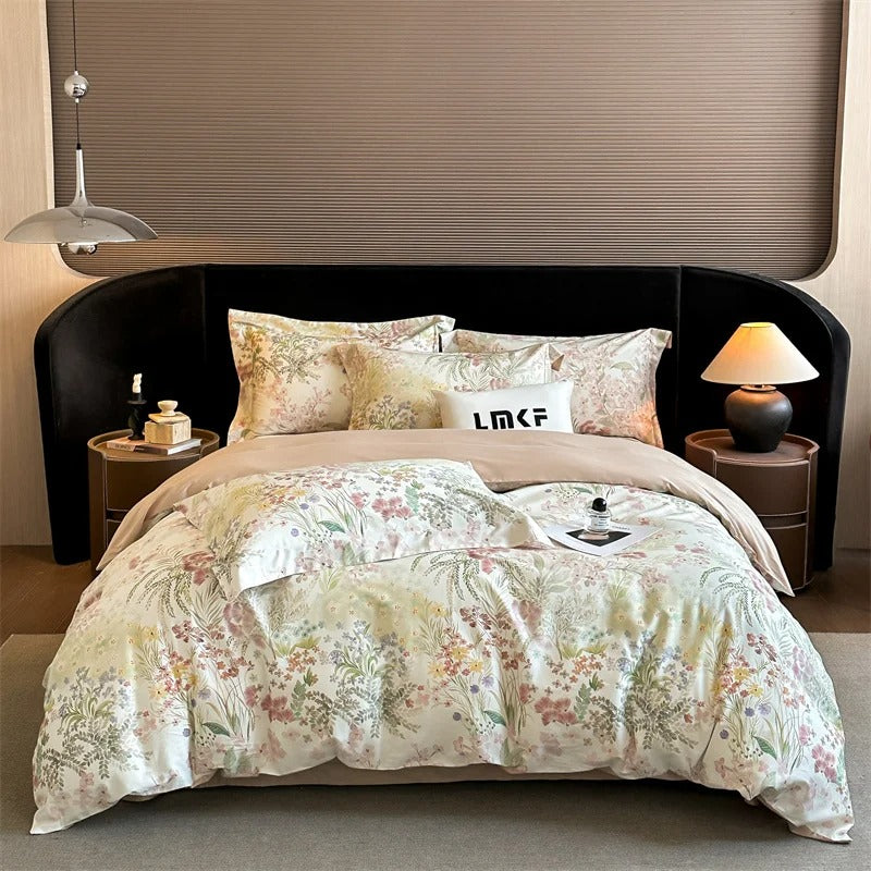 Floral Print Bedding Set with Soft Pastel Shades - 600TC - Egyptian Bedding