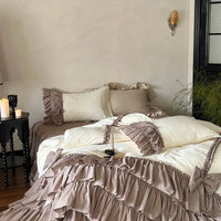 Elegant Ruffled Linen Bed Sheet Set with Duvet Cover - 600TC