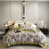 Jacquard Floral Printed Egyptian Cotton Bedding Set with Duvet Cover - 1000TC