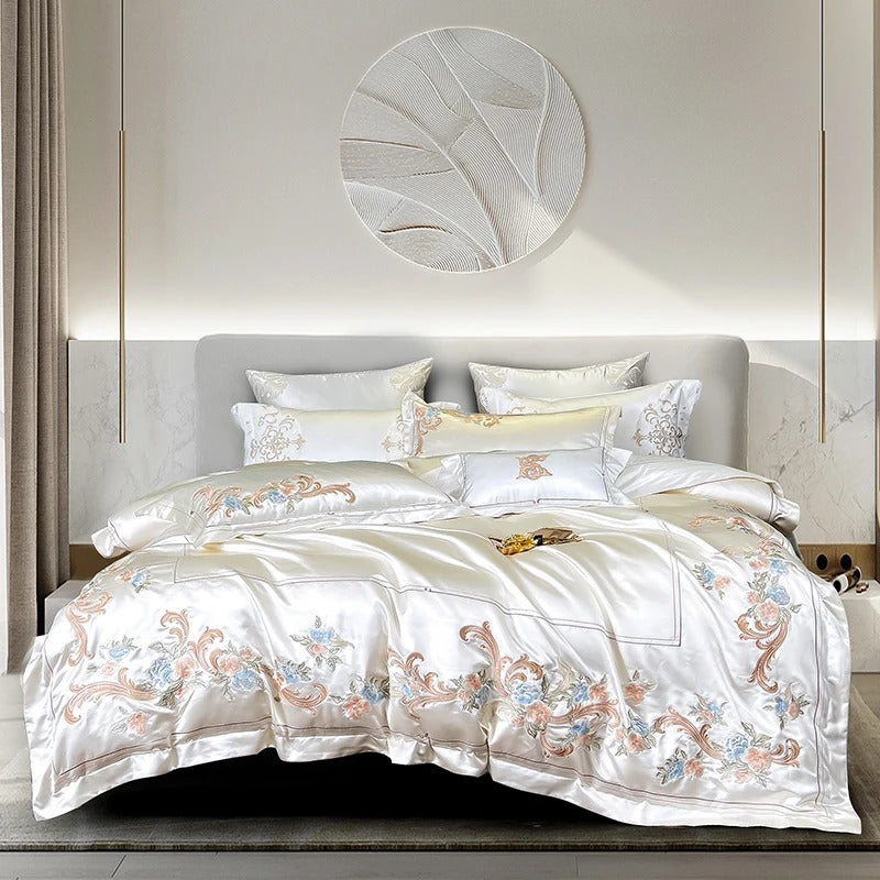 Luxury Cream Jacquard Embroidered Bedding Set with Duvet Cover - Egyptian Bedding