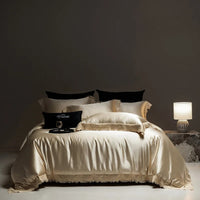 Champagne Gold Egyptian Cotton Lace Bedding Set with Duvet Cover - 1000TC