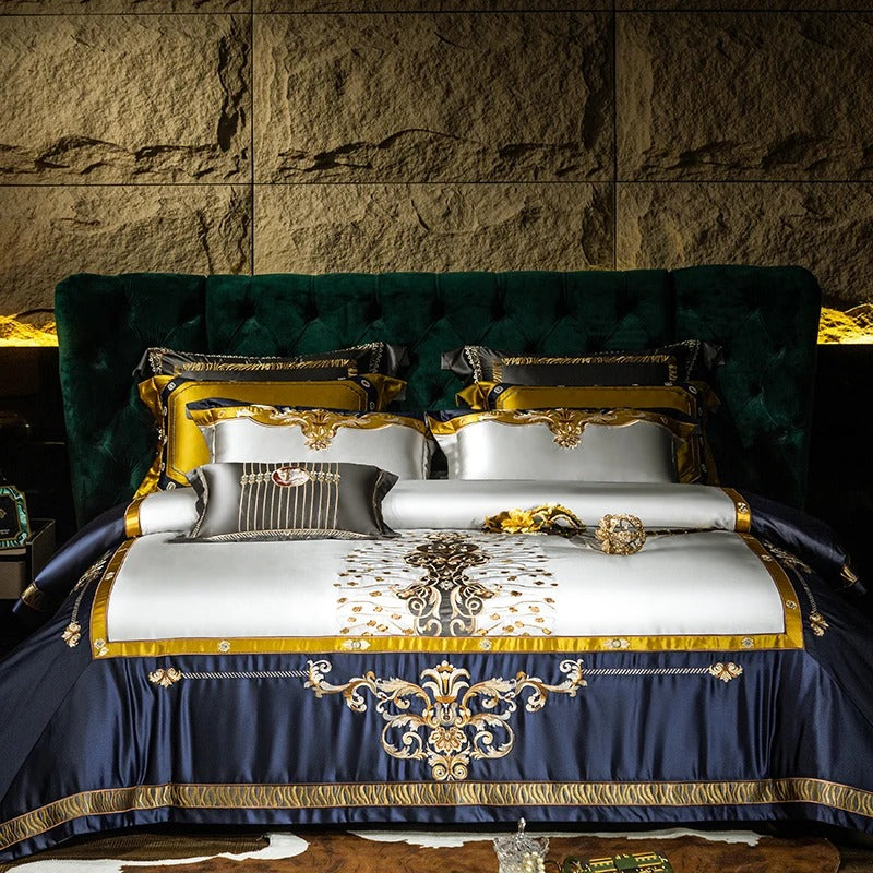 Blue Embroidery Egyptian Cotton Bedding Set with Duvet Cover - 1000TC - Egyptian Bedding