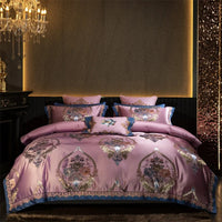 Royal Pink Floral Embroidery Bedding Set with Duvet Cover - 1000TC