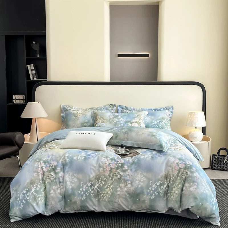 Dreamy Watercolor Floral Cotton Bedding Set with Duvet Cover – 500TC - Egyptian Bedding