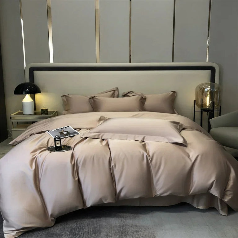 Luxurious Beige Stain Egyptian Cotton Bedding Set with Duvet Cover - 600TC