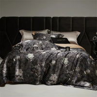 Luxurious Black Floral Satin Bedding Set with Duvet Cover - 1000TC