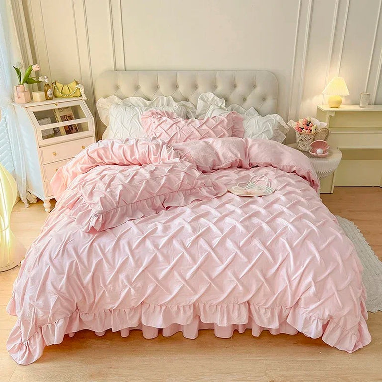 Princess Style Cotton Bed Sheet Set With Duvet Cover - 600TC