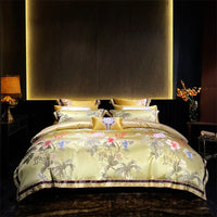 Luxury Gold Floral Embroidery Bedding Set with Duvet Cover  - 1000TC