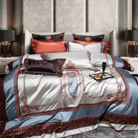 Richly Embroidered Satin Bedding Set With Duvet Cover - 1500TC
