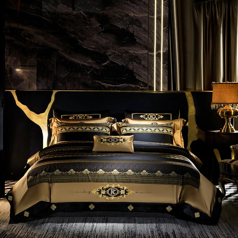Black & Gold Egyptian Cotton Bedding Set with Duvet Cover - 1000TC - Egyptian Bedding