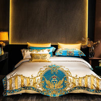 Royal Blue & Gold Bedding Set with Modern Embroidered - 1000TC