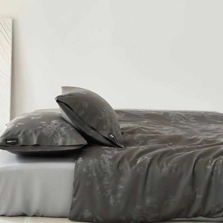 Charcoal Floral Jacquard Bedding Set with Duvet Cover - 600TC