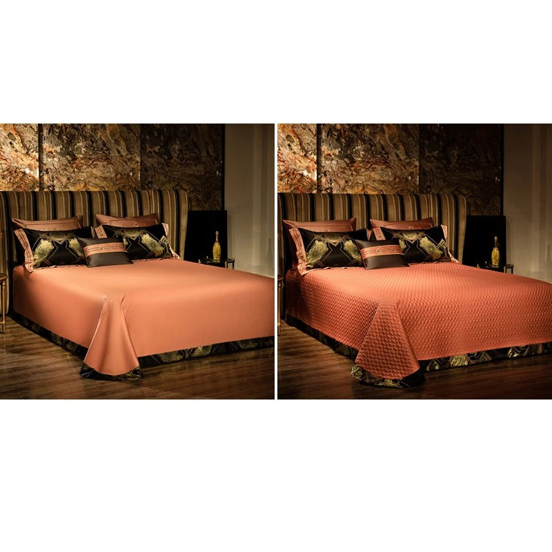 Rich Geometric Design Black and Gold Satin Bedding Set - 1000TC