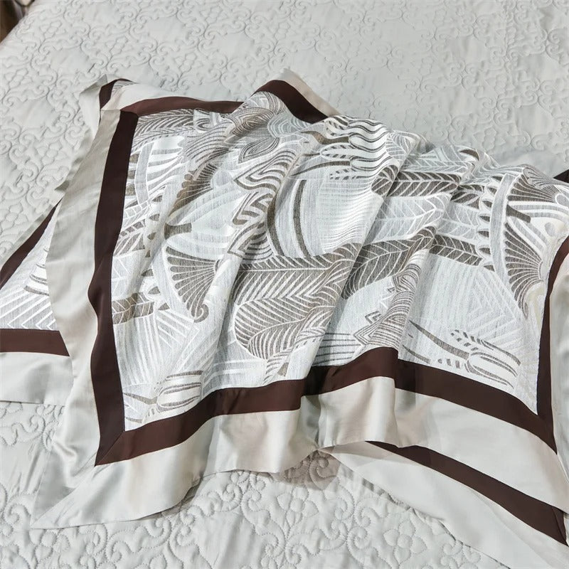 Ivory and Brown Geometric Border Bedding Set with Duvet Cover - 1000TC - Egyptian Bedding