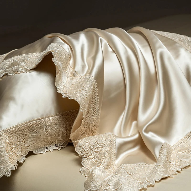 Champagne Gold Egyptian Cotton Lace Bedding Set with Duvet Cover - 1000TC - Egyptian Bedding