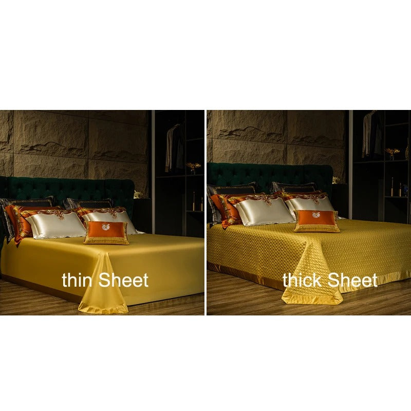 Royal Gold and White Satin Bedding with Modern Embroidery - 1000TC